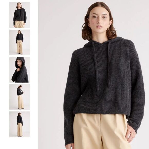 Quince 100% Mongolian Cashmere Ribbed Hooded Fisherman Jenni kayne sweater L - Picture 1 of 7